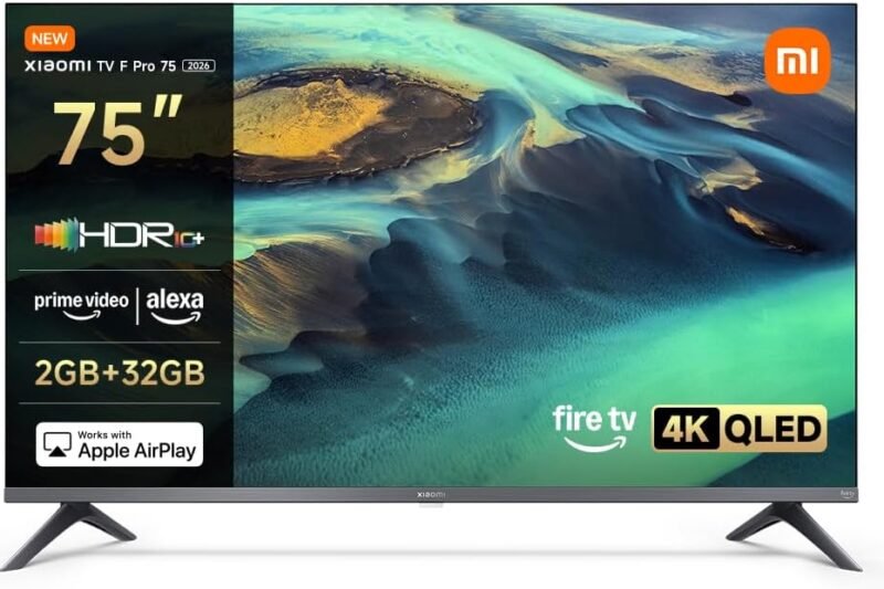 Xiaomi TV F Pro 75″ (190 cm), 4K UHD QLED, Smart-TV, Fire OS8, Triple-Tuner DVB-C/S/S2/T/T2, HDR10+, 60Hz mit 120Hz Game-Boost-Modus, MEMC, Sprachsteuerung mit Alexa, 2GB + 32GB, kompatibel mit Apple