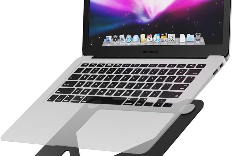 Höhenverstellbarer Laptopständer, GRIFEMA GB1050 klappbarer Laptopständer mit 360° drehbarer Basis, ergonomisch & belüftet – kompatibel mit MacBook Air/Pro, Dell und 11–17-Zoll-Laptops – Schwarz