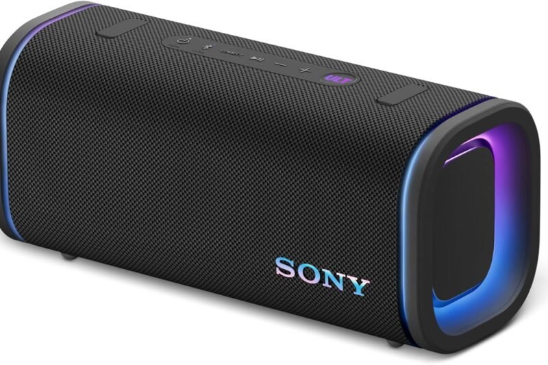 Sony ULT Field 5 – Leistungsstarker tragbarer Bluetooth-Lautsprecher, 25 Stunden Akkulaufzeit, 2× ULT Power Sound-Modi, IP67 wasserdicht & staubdicht, 360°-Lichteffekte, abnehmbarer Schultergurt – Schwarz